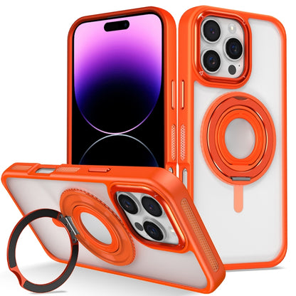 For iPhone 14 Pro Max Skin Feel Transparent 360 Degree Rotating Silicone Ring Holder Phone Case(Orange) - iPhone 14 Pro Max Cases by buy2fix | Online Shopping UK | buy2fix