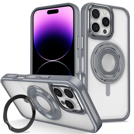 For iPhone 14 Pro Max Skin Feel Transparent 360 Degree Rotating Silicone Ring Holder Phone Case(Grey) - iPhone 14 Pro Max Cases by buy2fix | Online Shopping UK | buy2fix