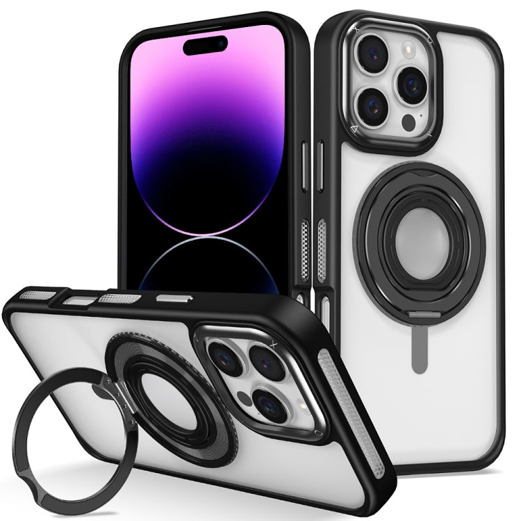 For iPhone 14 Pro Max Skin Feel Transparent 360 Degree Rotating Silicone Ring Holder Phone Case(Black) - iPhone 14 Pro Max Cases by buy2fix | Online Shopping UK | buy2fix