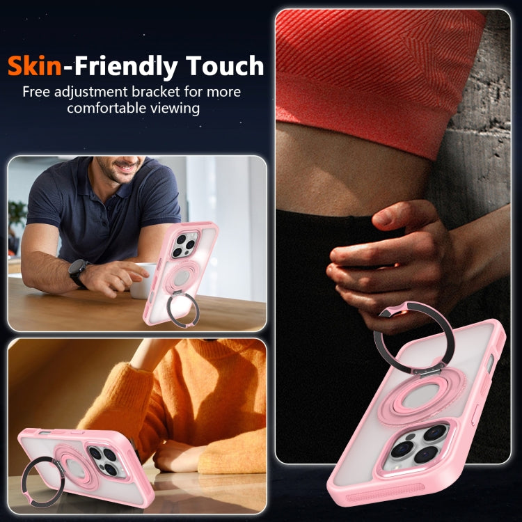 For iPhone 16 Pro Skin Feel Transparent 360 Degree Rotating Silicone Ring Holder Phone Case(Pink) - iPhone 16 Pro Cases by buy2fix | Online Shopping UK | buy2fix