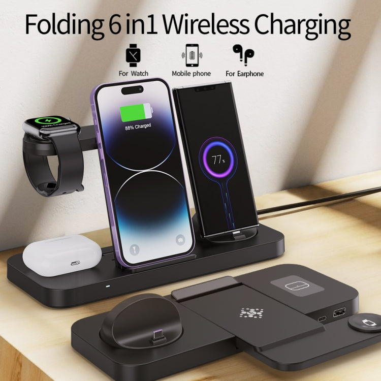 For Huawei Watch B21 6 in 1 Mobile Phone / Earphone Universal Foldable Wireless Charger(Black) - Multifunction Charger by buy2fix | Online Shopping UK | buy2fix