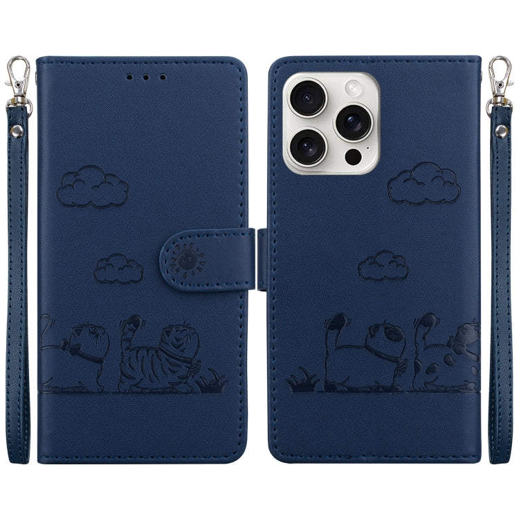 For iPhone 16 Pro Max Cute Cats RFID Leather Phone Case(Blue) - iPhone 16 Pro Max Cases by buy2fix | Online Shopping UK | buy2fix