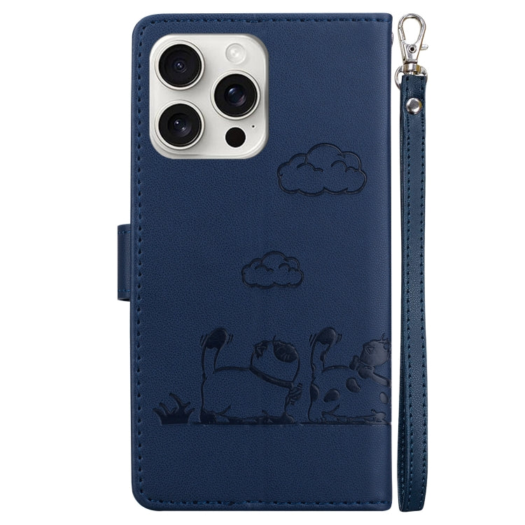 For iPhone 16 Pro Cute Cats RFID Leather Phone Case(Blue) - iPhone 16 Pro Cases by buy2fix | Online Shopping UK | buy2fix