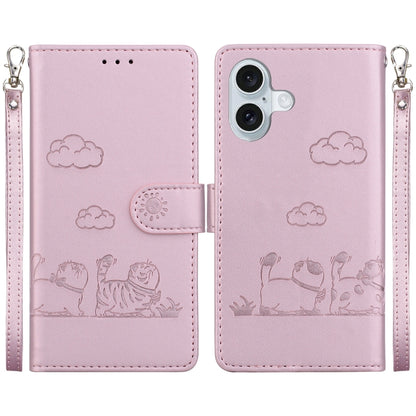 For iPhone 16 Plus Cute Cats RFID Leather Phone Case(Rose Gold) by buy2fix