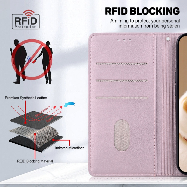 For iPhone 16 Plus Cute Cats RFID Leather Phone Case(Rose Gold) by buy2fix