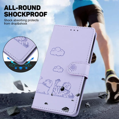 For iPhone 16 Cute Cats RFID Leather Phone Case(Purple) by buy2fix