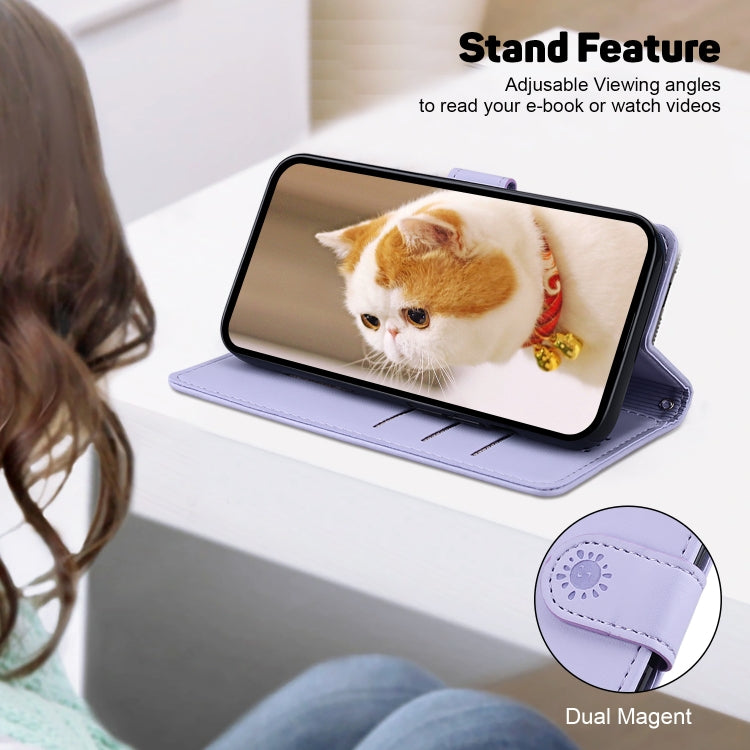 For iPhone 16 Cute Cats RFID Leather Phone Case(Purple) by buy2fix