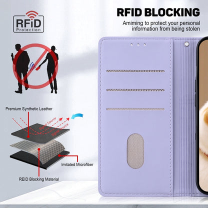 For iPhone 16 Cute Cats RFID Leather Phone Case(Purple) by buy2fix