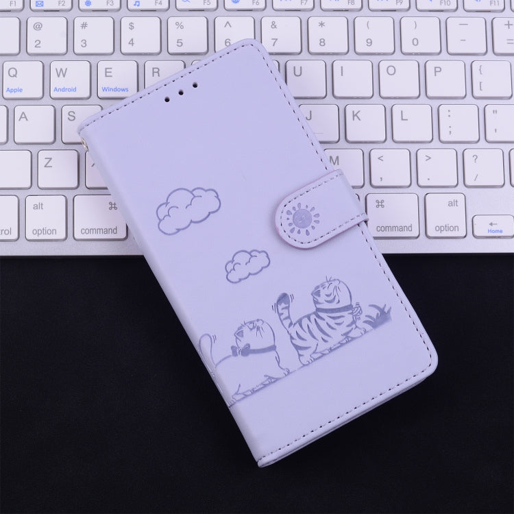 For iPhone 16 Cute Cats RFID Leather Phone Case(Purple) by buy2fix