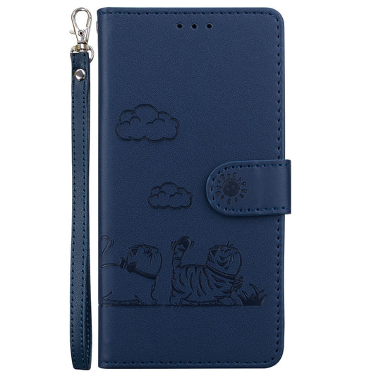 For iPhone 16 Cute Cats RFID Leather Phone Case(Blue) by buy2fix