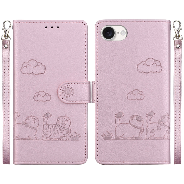 For iPhone 16e Cute Cats RFID Leather Phone Case(Rose Gold) by buy2fix