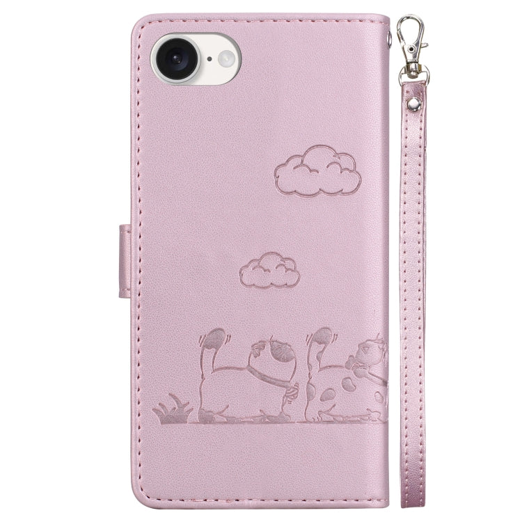 For iPhone 16e Cute Cats RFID Leather Phone Case(Rose Gold) by buy2fix