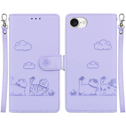 For iPhone 16e Cute Cats RFID Leather Phone Case(Purple) by buy2fix