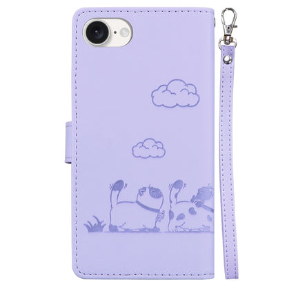 For iPhone 16e Cute Cats RFID Leather Phone Case(Purple) by buy2fix