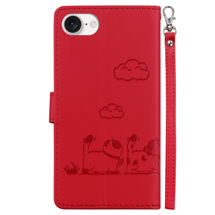 For iPhone 16e Cute Cats RFID Leather Phone Case(Red) by buy2fix