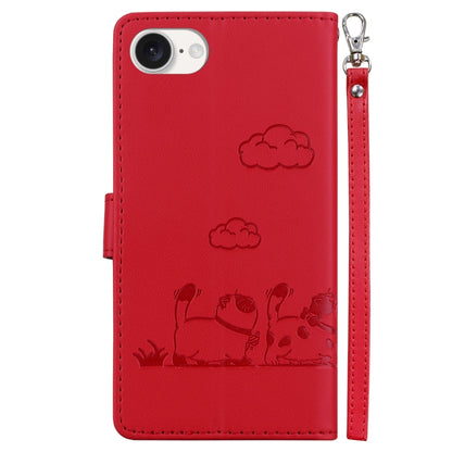 For iPhone 16e Cute Cats RFID Leather Phone Case(Red) by buy2fix