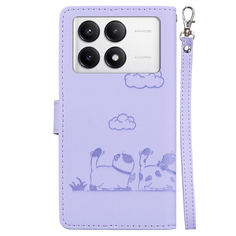 For Redmi K70 / K70 Pro Cute Cats RFID Leather Phone Case(Purple) - K70 Cases by buy2fix | Online Shopping UK | buy2fix