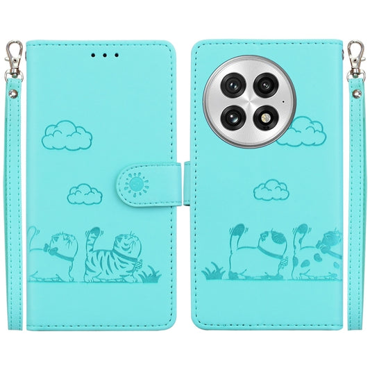 For OnePlus 13 Cute Cats RFID Leather Phone Case(Green) by buy2fix