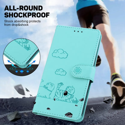 For OnePlus 13 Cute Cats RFID Leather Phone Case(Green) - OnePlus Cases by buy2fix | Online Shopping UK | buy2fix