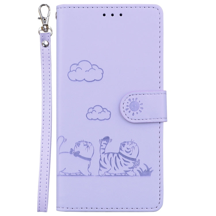 For OnePlus 13 Cute Cats RFID Leather Phone Case(Purple) - OnePlus Cases by buy2fix | Online Shopping UK | buy2fix