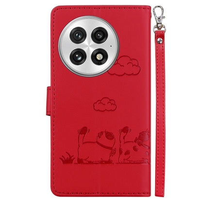 For OnePlus 13 Cute Cats RFID Leather Phone Case(Red) by buy2fix