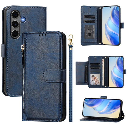 For Samsung Galaxy S25+ 5G Multi-Card Slots Zipper Wallet Leather Phone Case(Blue) by buy2fix