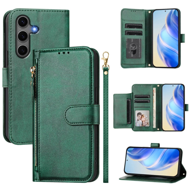 For Samsung Galaxy S25+ 5G Multi-Card Slots Zipper Wallet Leather Phone Case(Green) by buy2fix
