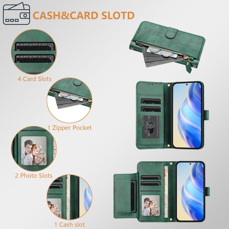 For Samsung Galaxy S25+ 5G Multi-Card Slots Zipper Wallet Leather Phone Case(Green) by buy2fix
