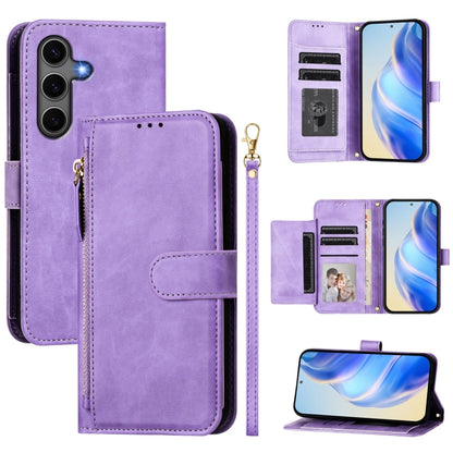 For Samsung Galaxy S25+ 5G Multi-Card Slots Zipper Wallet Leather Phone Case(Purple) by buy2fix