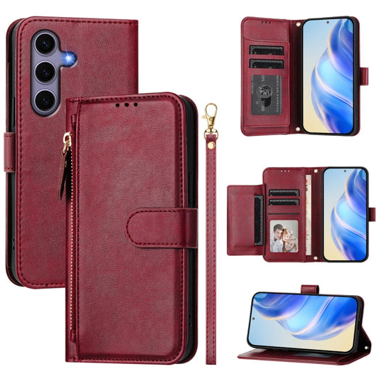 For Samsung Galaxy S25 5G Multi-Card Slots Zipper Wallet Leather Phone Case(Dark Red) - Galaxy S25 5G Cases by buy2fix | Online Shopping UK | buy2fix