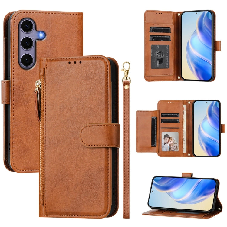 For Samsung Galaxy S25 5G Multi-Card Slots Zipper Wallet Leather Phone Case(Brown) - Galaxy S25 5G Cases by buy2fix | Online Shopping UK | buy2fix