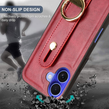 For iPhone 16 Plus Wristband Leather Back Phone Case(Red) - iPhone 16 Plus Cases by buy2fix | Online Shopping UK | buy2fix