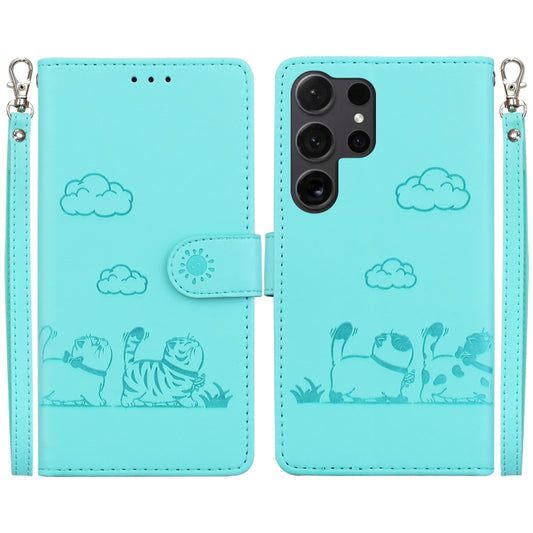 For Samsung Galaxy S25 Ultra 5G Cute Cats RFID Leather Phone Case(Green) - Galaxy S25 Ultra 5G Cases by buy2fix | Online Shopping UK | buy2fix