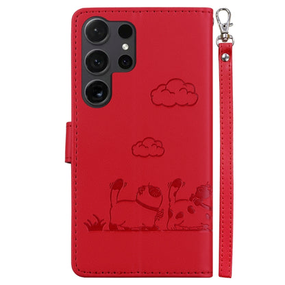 For Samsung Galaxy S25 Ultra 5G Cute Cats RFID Leather Phone Case(Red) - Galaxy S25 Ultra 5G Cases by buy2fix | Online Shopping UK | buy2fix