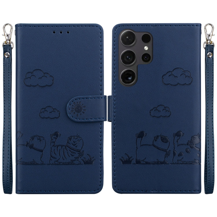For Samsung Galaxy S25 Ultra 5G Cute Cats RFID Leather Phone Case(Blue) by buy2fix