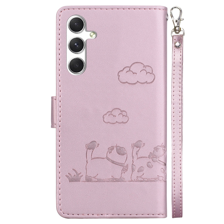 For Samsung Galaxy S25 5G Cute Cats RFID Leather Phone Case(Rose Gold) by buy2fix