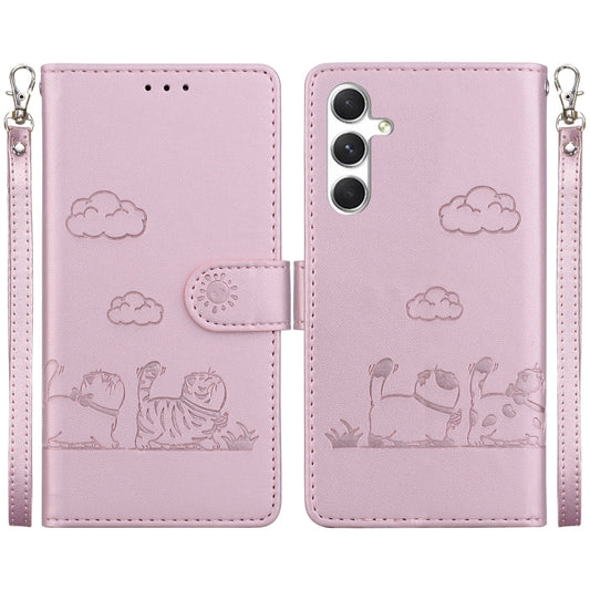 For Samsung Galaxy S25+ 5G Cute Cats RFID Leather Phone Case(Rose Gold) by buy2fix