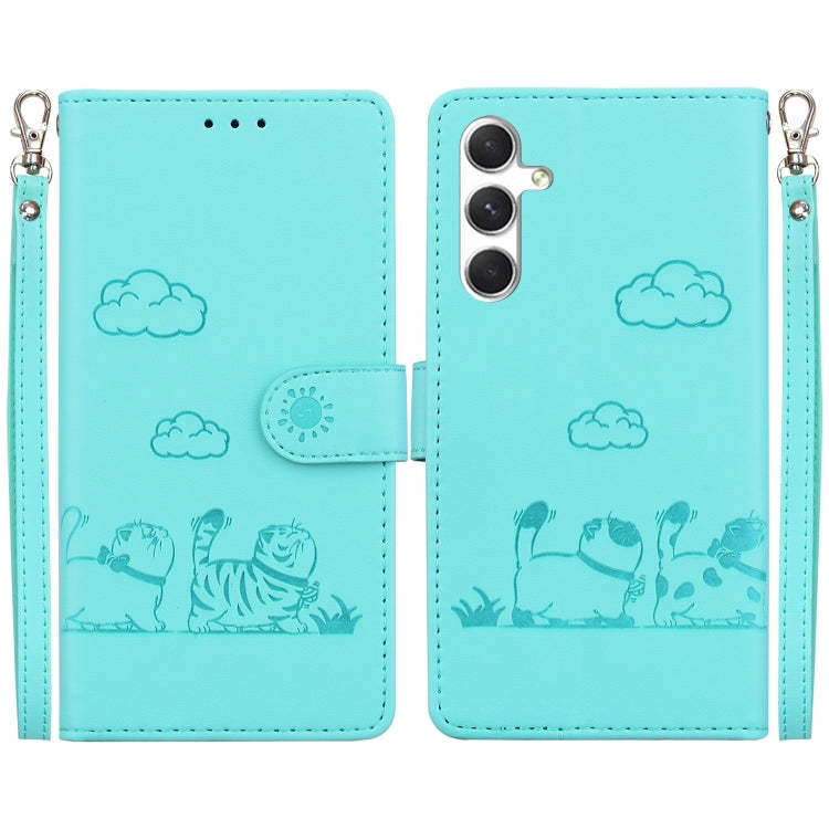 For Samsung Galaxy S25+ 5G Cute Cats RFID Leather Phone Case(Green) by buy2fix