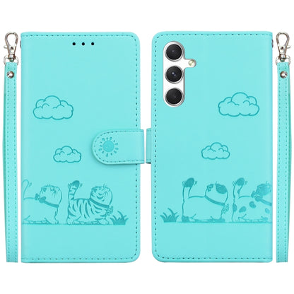 For Samsung Galaxy S25+ 5G Cute Cats RFID Leather Phone Case(Green) by buy2fix