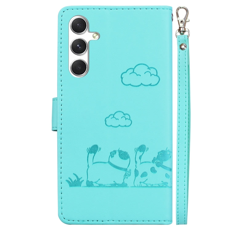 For Samsung Galaxy S25+ 5G Cute Cats RFID Leather Phone Case(Green) by buy2fix