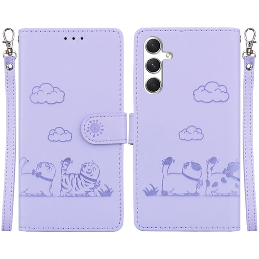 For Samsung Galaxy S25+ 5G Cute Cats RFID Leather Phone Case(Purple) by buy2fix