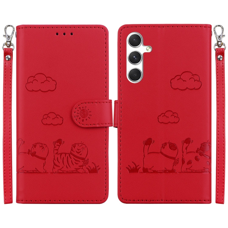 For Samsung Galaxy S25+ 5G Cute Cats RFID Leather Phone Case(Red) by buy2fix