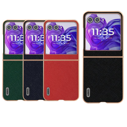 For Motorola Razr 50 ABEEL Electroplating Frame Cross Texture Genuine Leather Phone Case(Black) by buy2fix