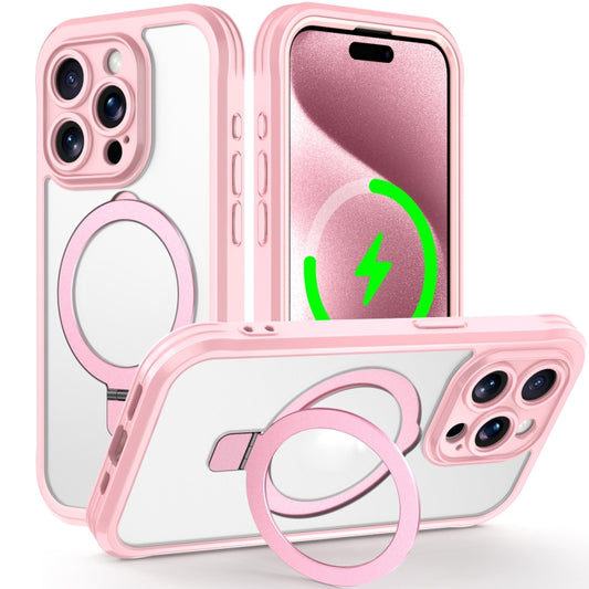 For iPhone 15 Pro Max Skin Feel MagSafe Holder 360 Full Body Phone Case(Pink) - iPhone 15 Pro Max Cases by buy2fix | Online Shopping UK | buy2fix