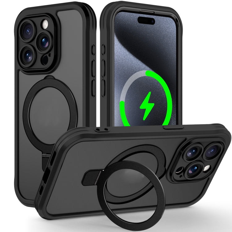 For iPhone 15 Pro Max Skin Feel MagSafe Holder 360 Full Body Phone Case(Black) - iPhone 15 Pro Max Cases by buy2fix | Online Shopping UK | buy2fix