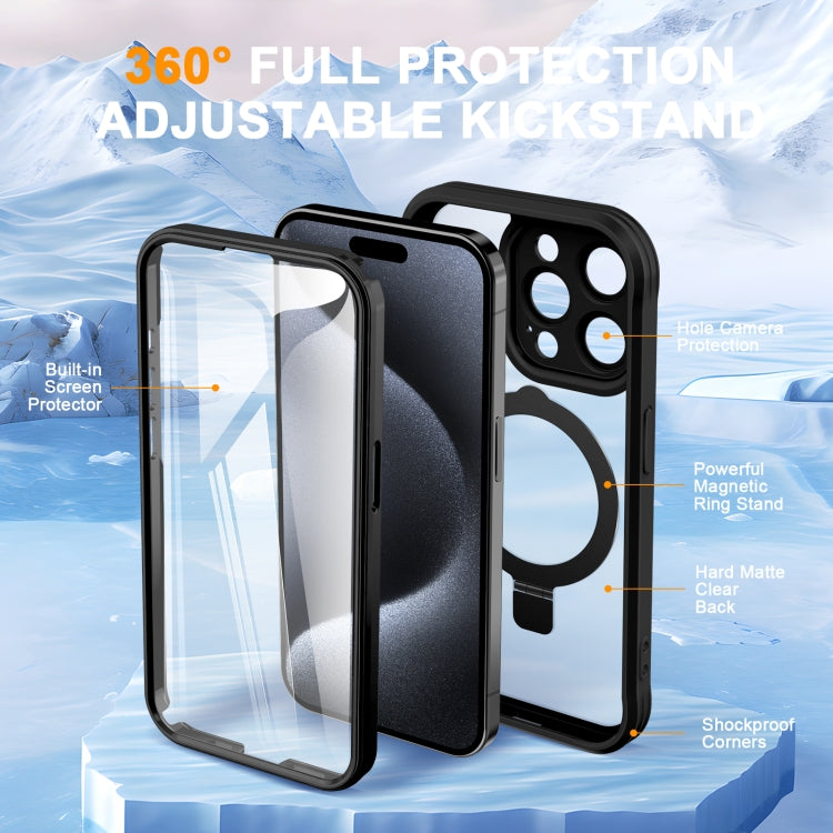 For iPhone 15 Pro Max Skin Feel MagSafe Holder 360 Full Body Phone Case(Black) - iPhone 15 Pro Max Cases by buy2fix | Online Shopping UK | buy2fix