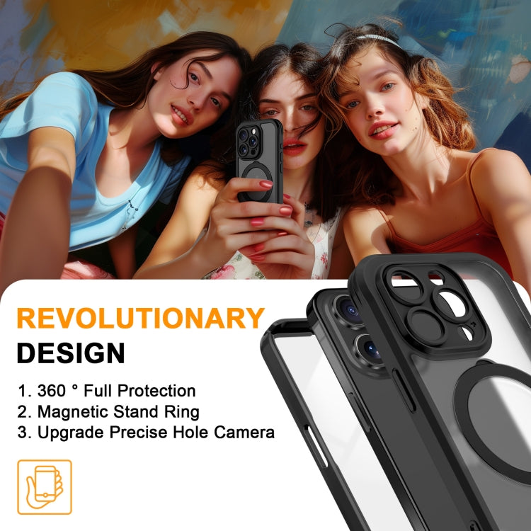 For iPhone 15 Pro Max Skin Feel MagSafe Holder 360 Full Body Phone Case(Black) - iPhone 15 Pro Max Cases by buy2fix | Online Shopping UK | buy2fix