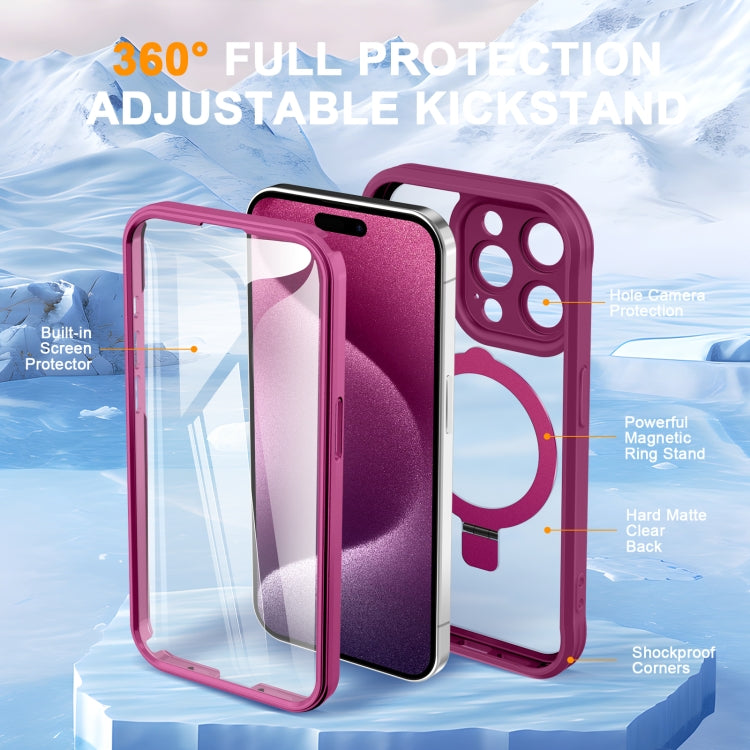 For iPhone 15 Pro Max Skin Feel MagSafe Holder 360 Full Body Phone Case(Rose Red) - iPhone 15 Pro Max Cases by buy2fix | Online Shopping UK | buy2fix