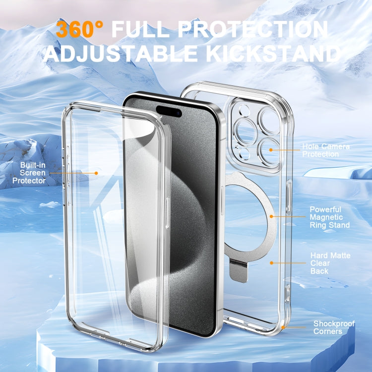 For iPhone 15 Pro Max Skin Feel MagSafe Holder 360 Full Body Phone Case(Transparent) - iPhone 15 Pro Max Cases by buy2fix | Online Shopping UK | buy2fix