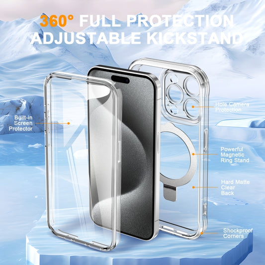 For iPhone 15 Pro Max Skin Feel MagSafe Holder 360 Full Body Phone Case(Transparent) - iPhone 15 Pro Max Cases by buy2fix | Online Shopping UK | buy2fix